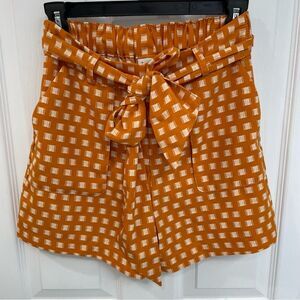 A New Day Orange White Checker High Waist Paper Bag Waist Shorts Women’s Size XS